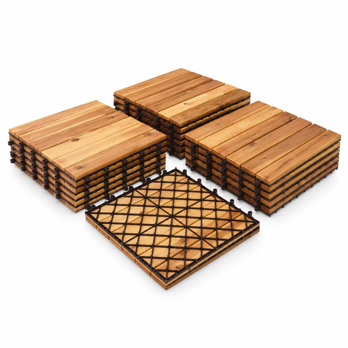 Airfind 27 Pieces Acacia Wood Interlocking Patio Deck Tile, Acacia Wood Plastic, 12 Inch X 12 Inch X 1 Inch (l X W X L) Covering Area: 27 Sq.ft, Natural