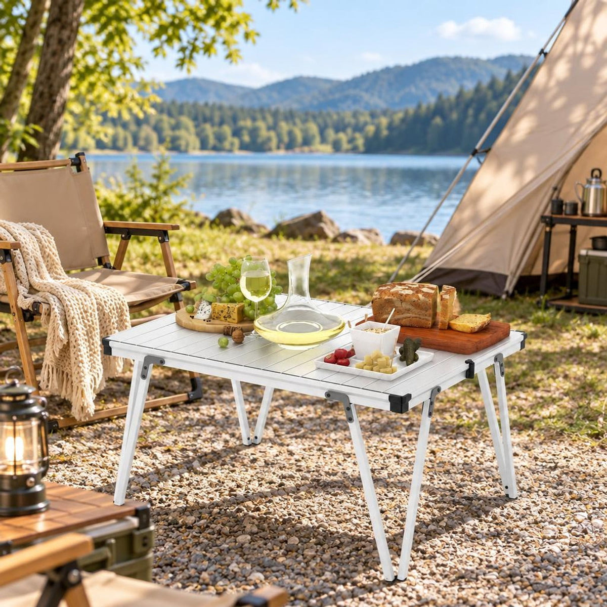 Airfind Folding Camping Table Picnic Table with Storage Bag and Waterproof Desktop, 176lbs Capacity, Aluminum PP Frame, 37 x 27 x 19 Footprint