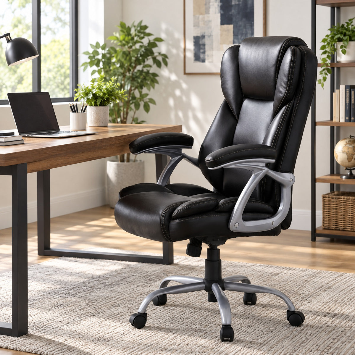 Airfind Executive Office Chair Leather Ergonomic Computer Desk Chair with Padded Seat and Armrests, 330 lbs Capacity, Brown