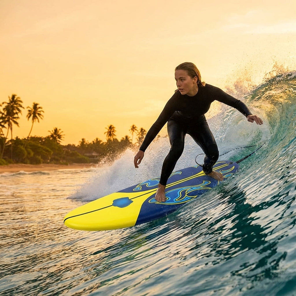 Airfind 6FT Foam Surfboard for Beginners, Adults Kids ¡ª 3 Detachable Thruster Fins, EPS Core, HDPE Slick Bottom, Leash Traction Pad Included (Yellow)