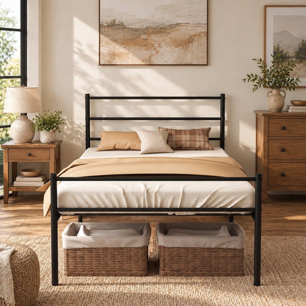 Airfind Twin Size Metal Bed Frame Platform with Headboard, 490 lbs Capacity, Steel Frame, 77.5 x 41 x 35.5 Footprint, Black