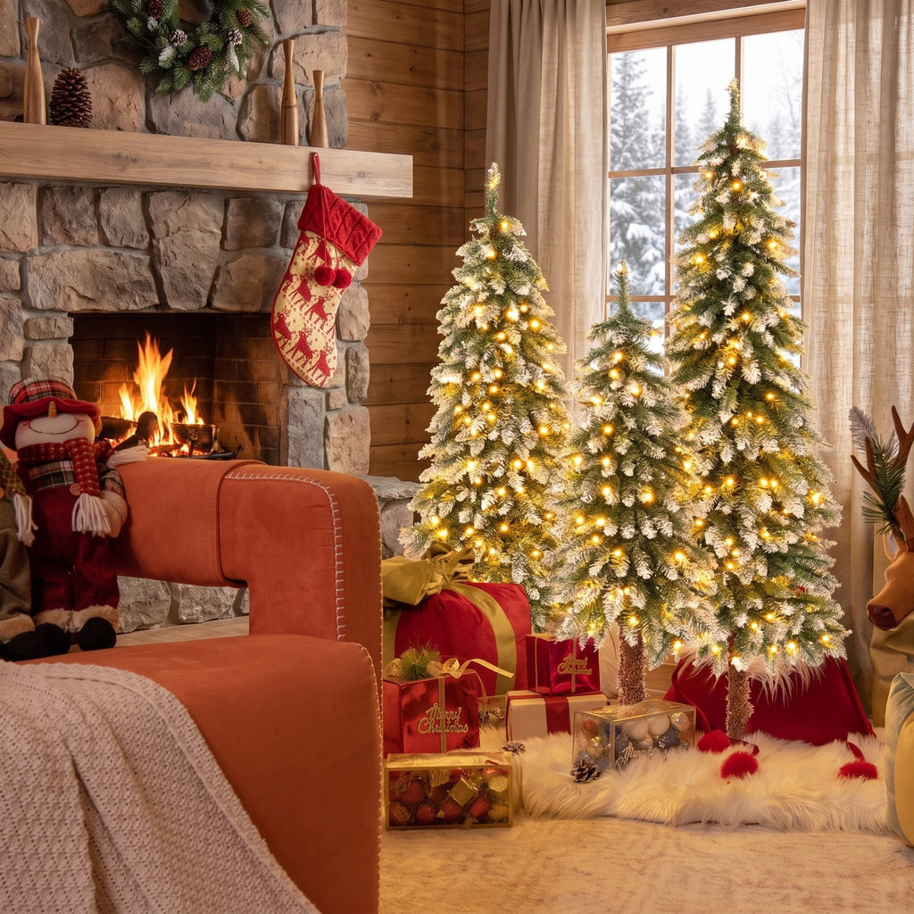 Airfind Pre-Lit Christmas Tree Set of 3, PVC Metal Tree Height (Small/Medium/Big) 3 ft Tree Width (Small/Medium/Big) 1.3 ft Frame, Green and White