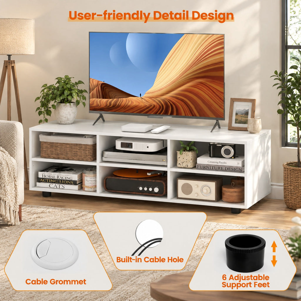 Airfind TV Stand for TV up to 55 Inch with 6 Storage Compartments, 135 lbs Capacity, Engineered Wood MDF Frame, 45 Inch x15.5 Inch x 13.5 Inch Footprint, White