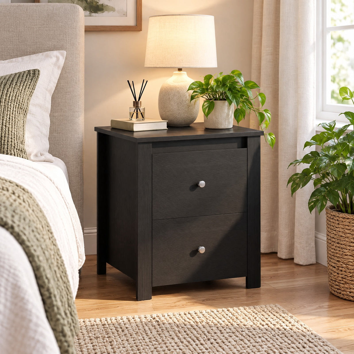 Airfind Nightstand with 2 Drawers Storage for Bedroom Living Room Small Spaces, 66 lbs Capacity, Engineered Wood Metal Frame, Black