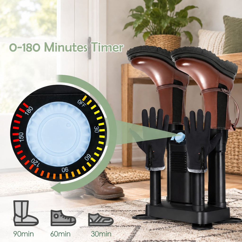Airfind Electric Shoe Boot Dryer 4 Shoes with 180 Mins Timer Ozone Disinfection, PP fiberglass ABS Frame, Black