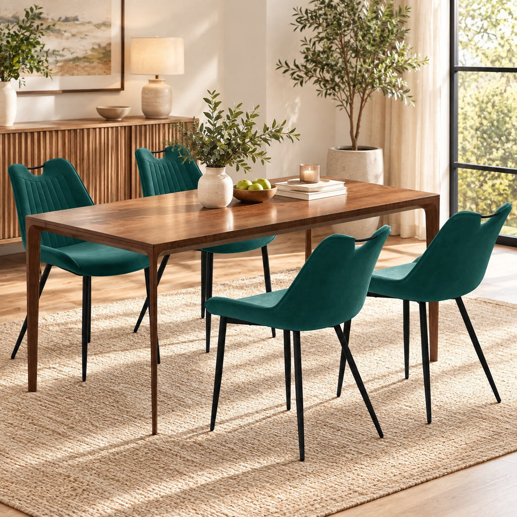 Airfind Dining Chair Set, of 4 Velvet Upholstered Kitchen Chairs with Metal Legs, 330 lbs Capacity, PU Leather Sponge Metal Frame, Green
