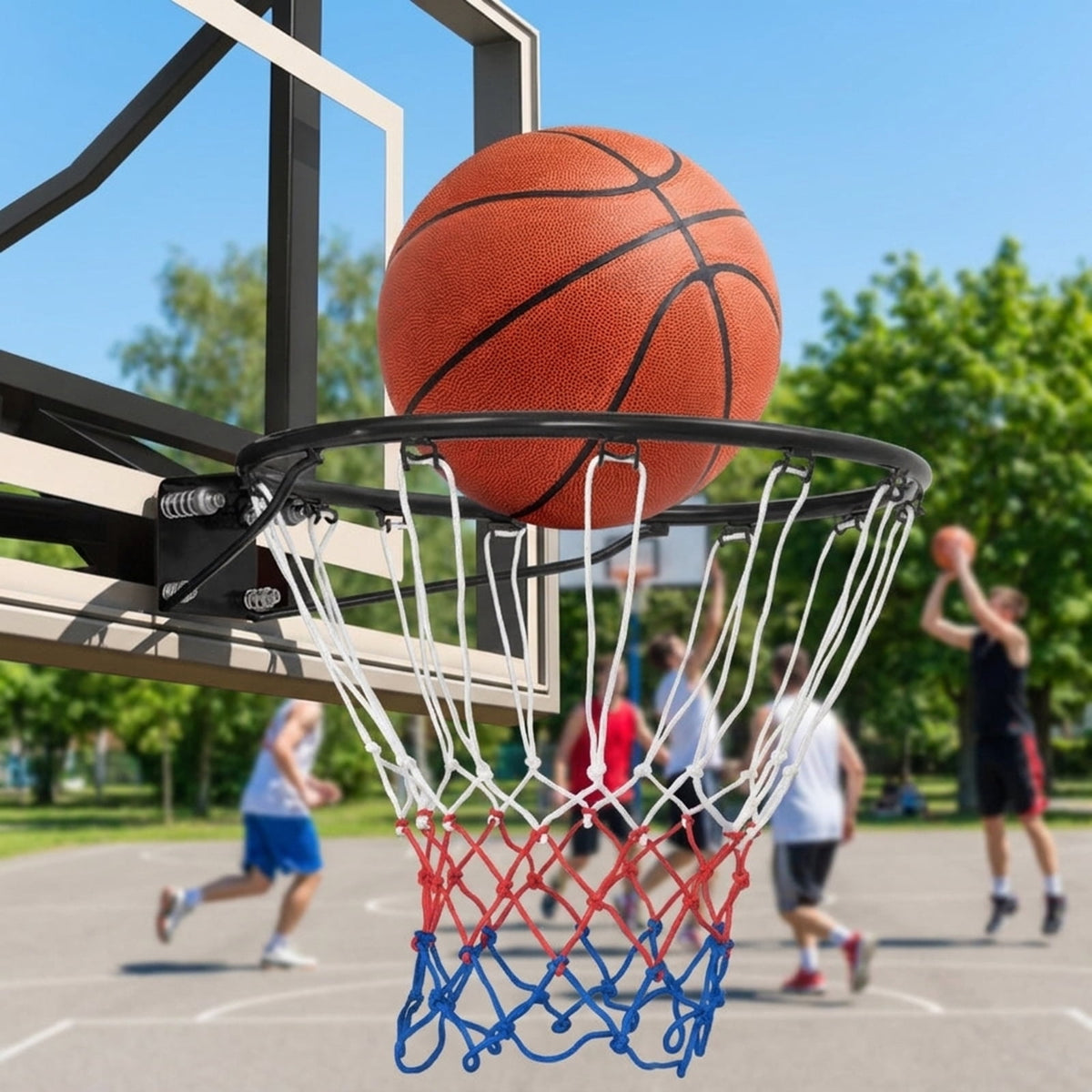 Airfind 15 Inch Replacement Basketball Rim with All-Weather Polyester Net and Heavy-Duty Metal Frame for Youth Garage Backboard Hoop Repair and Basketball Goal Restoration, Black
