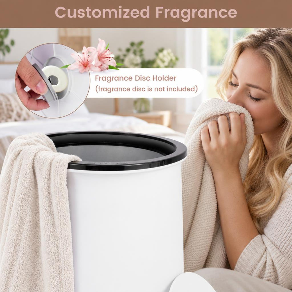 Airfind 23L Large Luxury Bucket-Style Towel Warmer with Fragrant Disc Holder, Plastic Frame, 13.5in x 21in (Dia. x H) Rated Footprint, Black