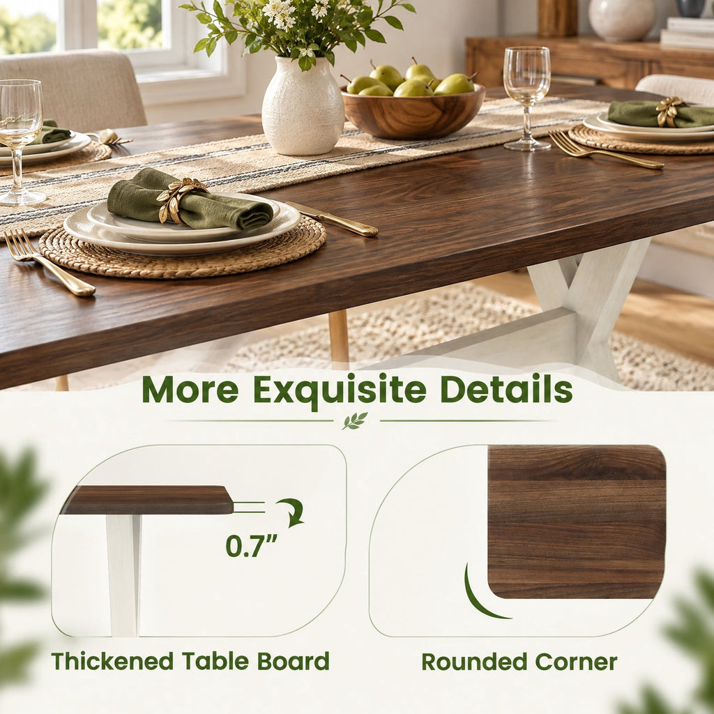 Airfind Modern Dining Table Wooden Kitchen Table with X-shaped Frame, 220 lbs Capacity, Rubber Wood MDF Frame, 43in x 28in x 30in Footprint, White