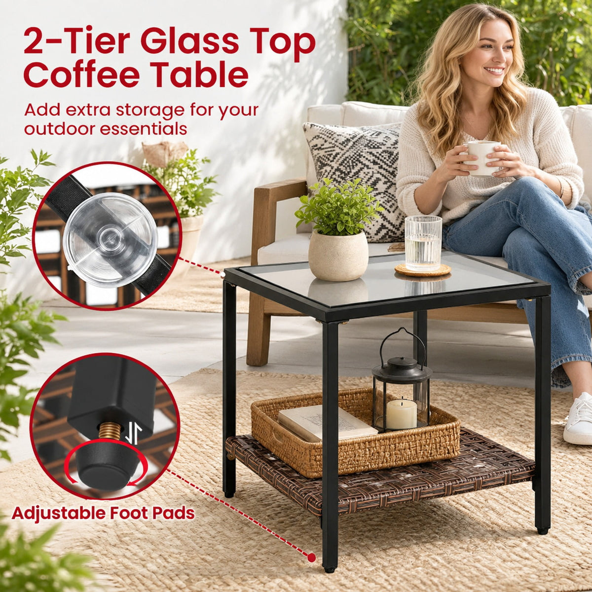 Airfind 3-Piece Outdoor Rocking Chair Set, 100 lbs Capacity, PE Rattan Metal Glass Polyester Non-woven Fabric Sponge Frame, Gray