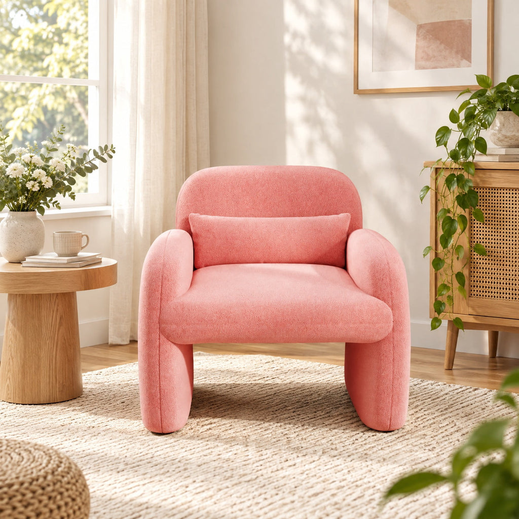 Airfind Modern Accent Chair with Waist Pillow and Armrests for Living Room Bedroom, 440 lbs Capacity, Sherpa Fabric Sponge Wooden Frame, Pink