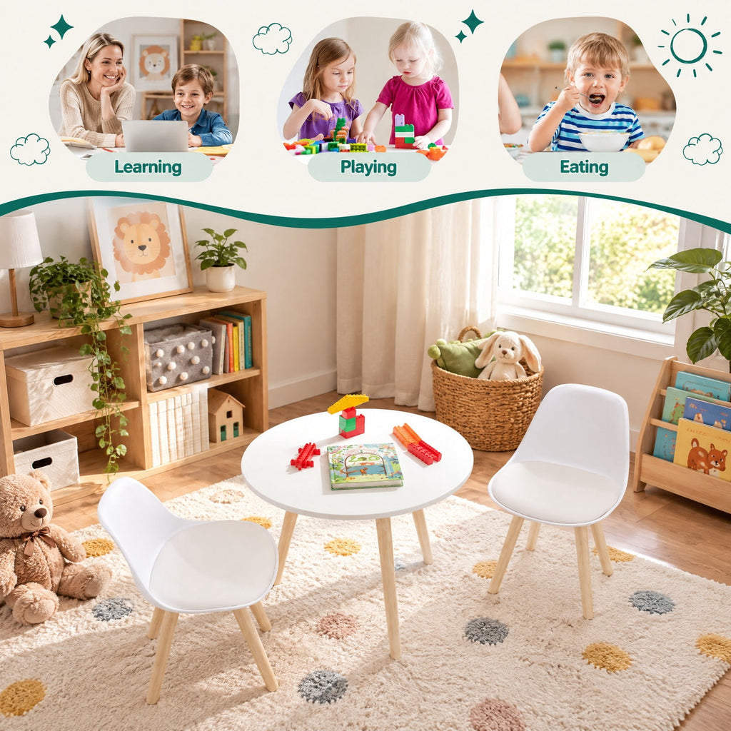 Airfind Modern Kids Activity Play Table and 2 Chairs Set with Beech Leg Cushion, 176 lbs Capacity, MDF beech wood PP Frame, 23.5 x 20 Footprint