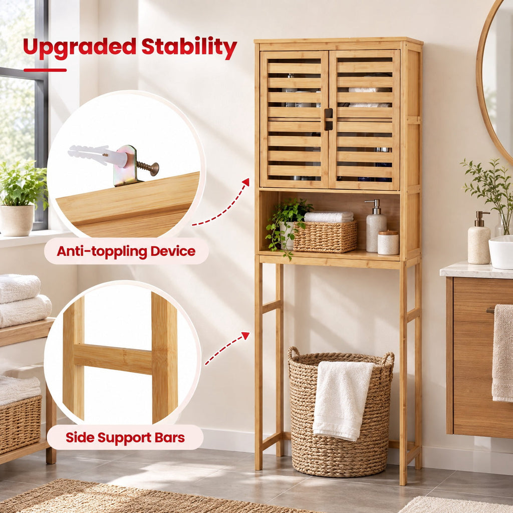 Airfind Bamboo Over The Toilet Storage Cabinet Bathroom with Adjustable Shelf, Bamboo MDF Frame, Natural