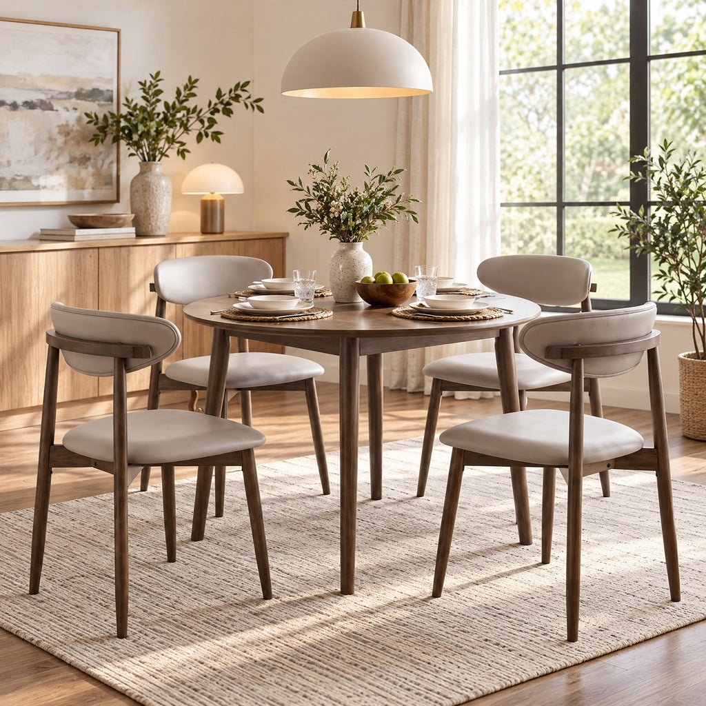 Airfind Set of 4 Wooden Modern Upholstered Dining Chairs with Curved Backrest, 330 lbs Capacity, Rubber Wood Frame, Gray