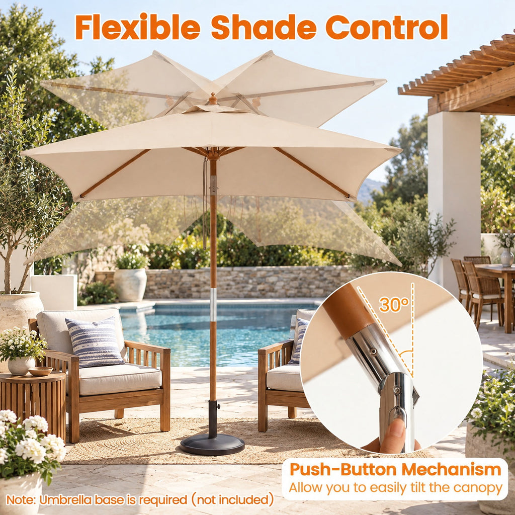 Airfind 7 Feet Outdoor Rectangular Patio Umbrella with 3 Adjustable Heights, Fabric Hardwood Bamboo Frame, 7 x 5.5 x 7.7 ft Umbrella Footprint