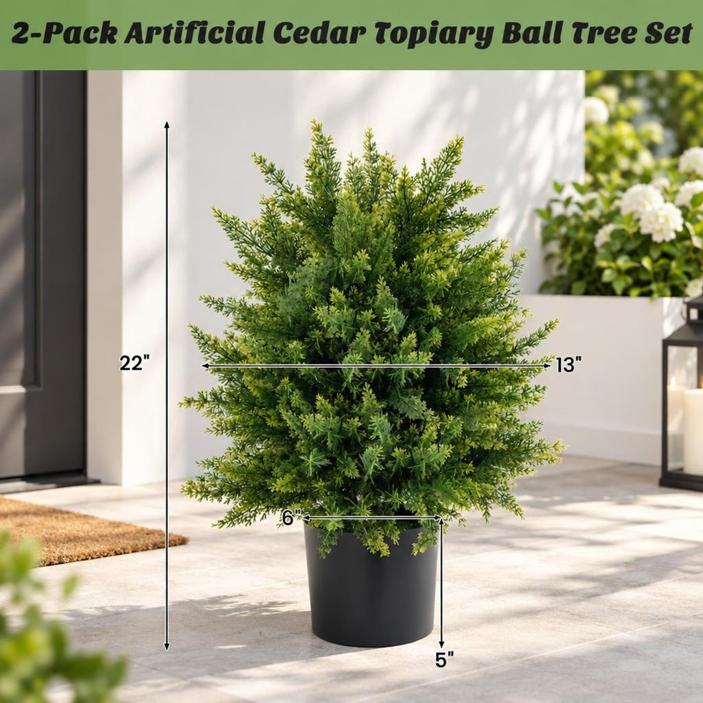 Airfind Set of 2 Artificial Topiary Plants, 21.5 Inch, PE and PVC, the Frame Is Made of Pe PVC Cement Overall Height 21.5 Inch, Green