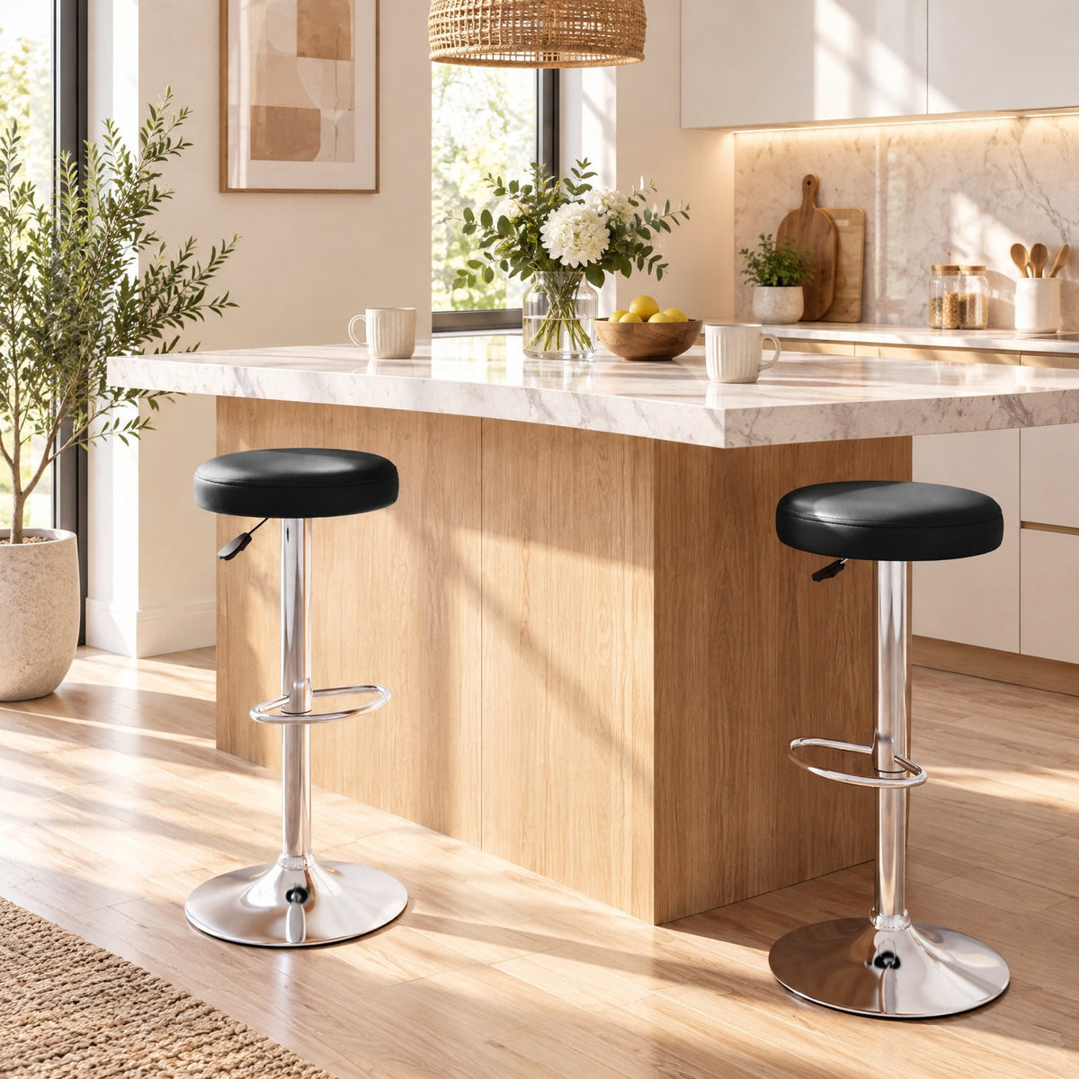 Airfind Height, adjustable Bar Stool with 360° Swivel for Kitchen and Dining, Black, 25.5 in, 33.5 in height adjustment for a flexible and perfect fit