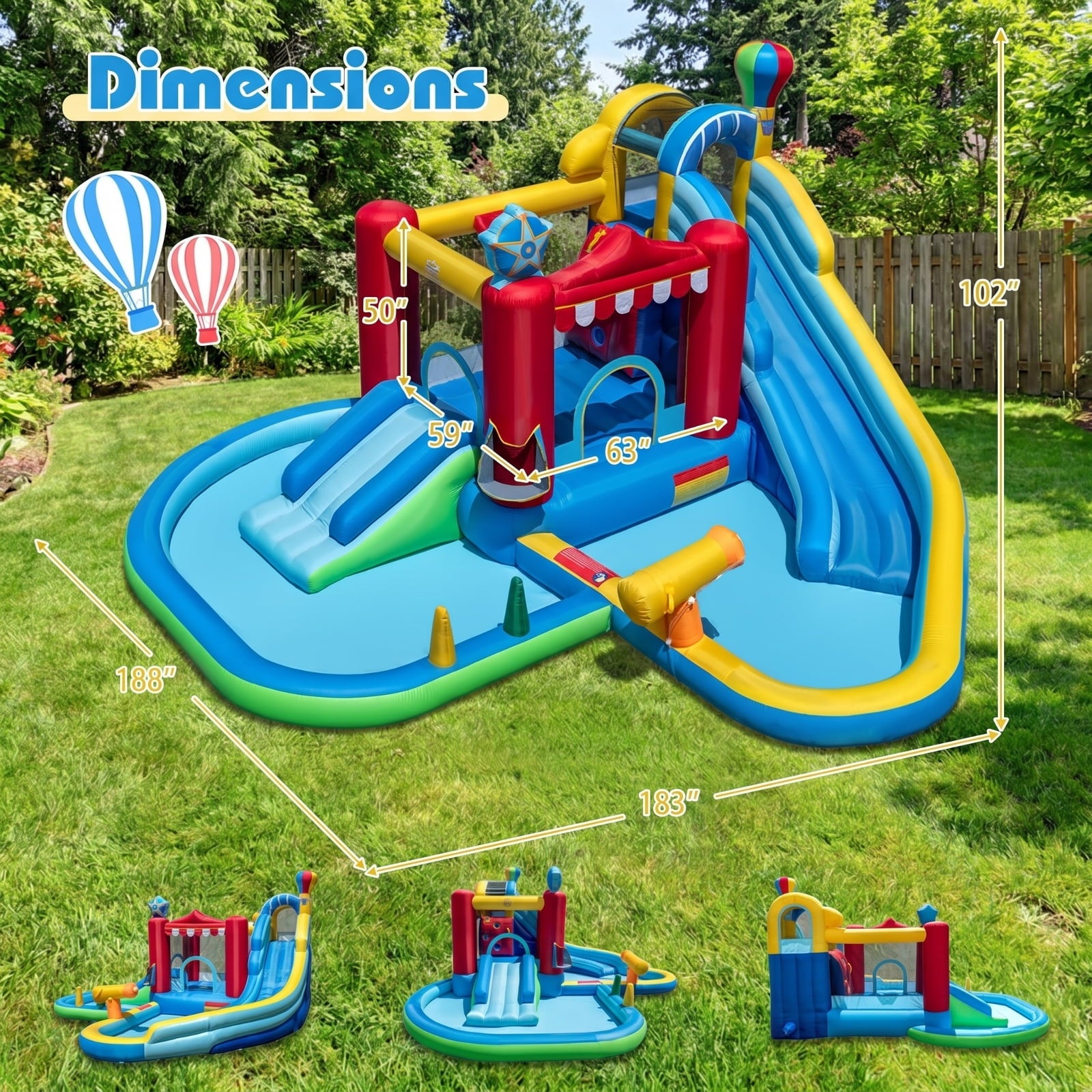 Airfind Inflatable Water Park with Splash Pool, Water Cannon, Basketball Rim and 50 Ball Pit, 188in x183in x102in Bounce House for Birthday Parties Kids 3-12