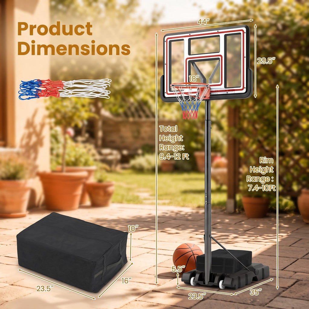 Airfind Portable Basketball Hoop System, Adjustable 7.4-10 ft Basketball Goal with 44 in Shatterproof Backboard and Fillable Base for Kids Teens Adults Indoor, Black