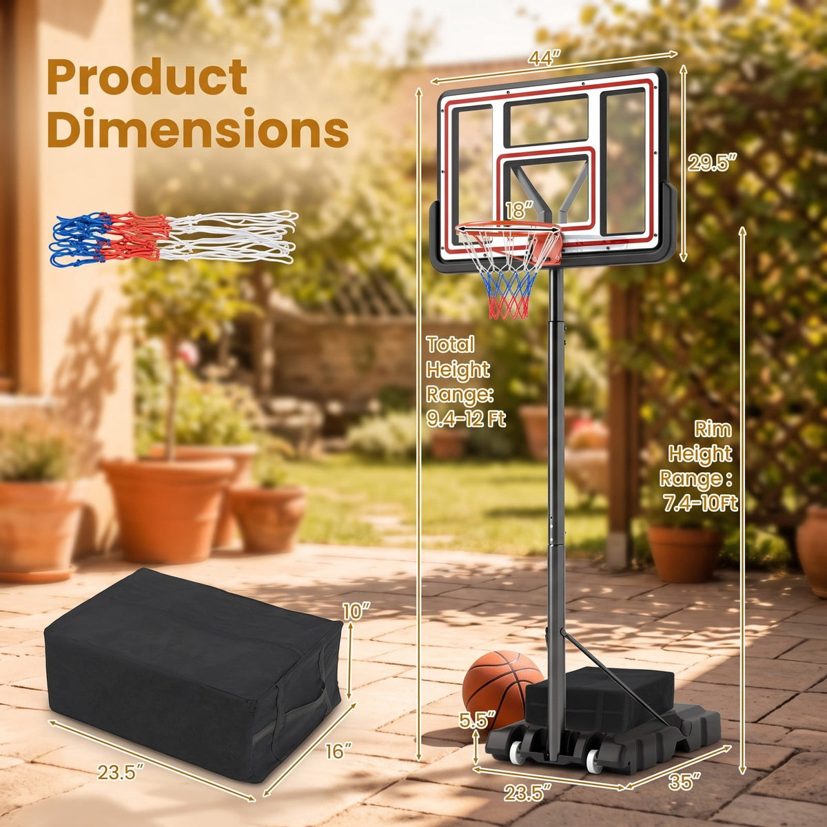 Airfind Portable Basketball Hoop System, Adjustable 7.4-10 ft Basketball Goal with 44 in Shatterproof Backboard and Fillable Base for Kids Teens Adults Indoor, Black