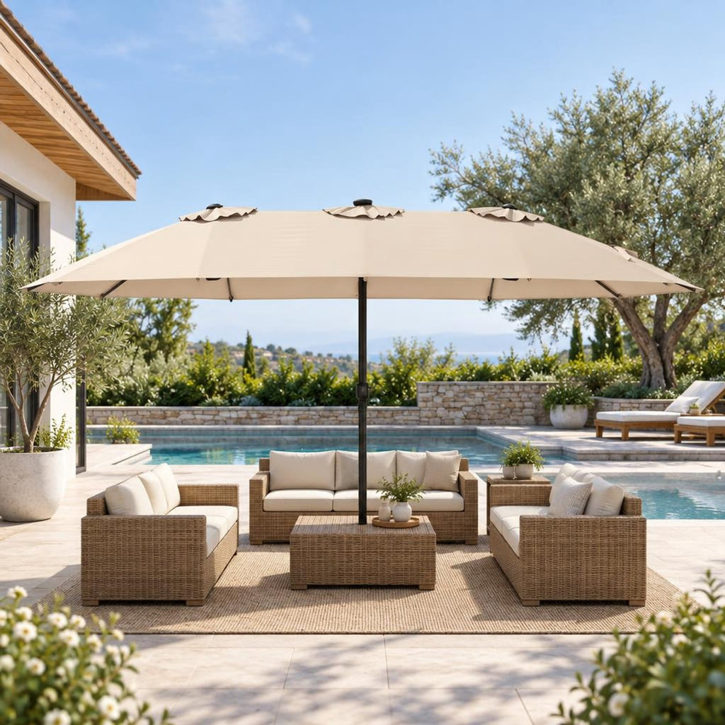 Airfind 15.5FT Extra-Large Patio Umbrella 12 Reinforced Metal Ribs, 180G Polyester Fabric Metal External Frame, Beige