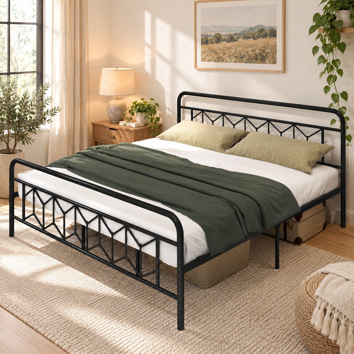 Airfind Platform Bed with High Headboard and Snap Lock Metal Slats, 1100 lbs Capacity, Metal Frame, 78 x 55 x 41 Footprint