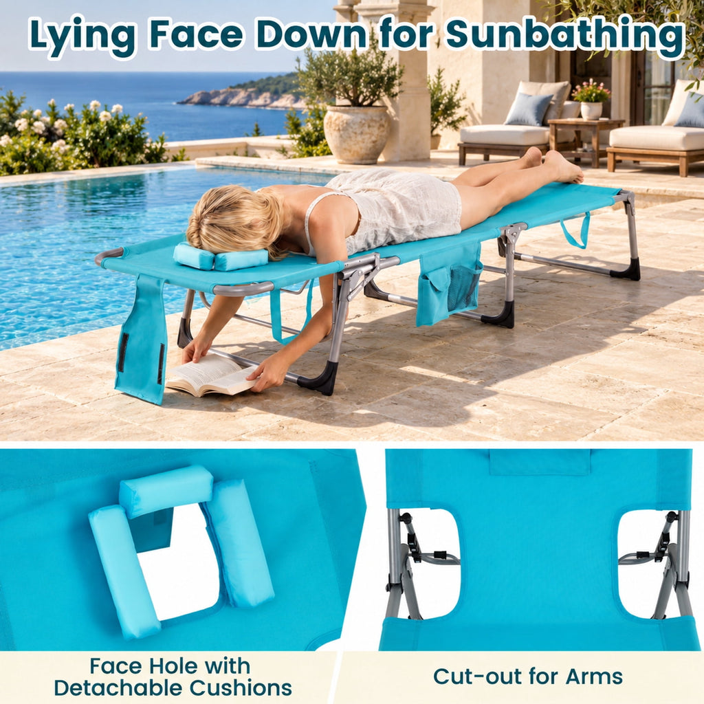Airfind Set of 2 Tanning Chair Portable Chaise Lounge Chair with 4-Position Adjustable Backrest, 330 lbs Capacity, Blue