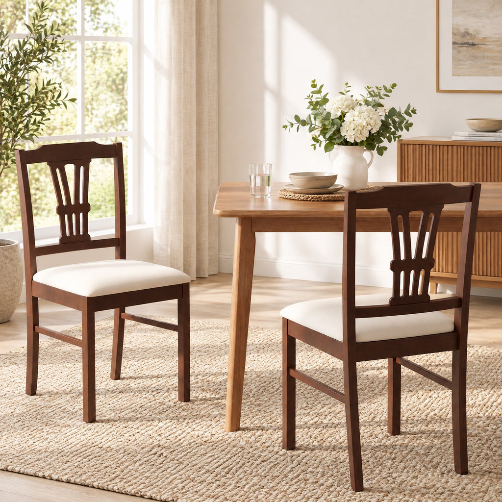 Airfind Wooden Dining Chairs Set of 2 Upholstered Kitchen Chairs with Solid Rubber Wood Frame, Chair 330 lbs Capacity, 18.5 x 17 x 35 Footprint