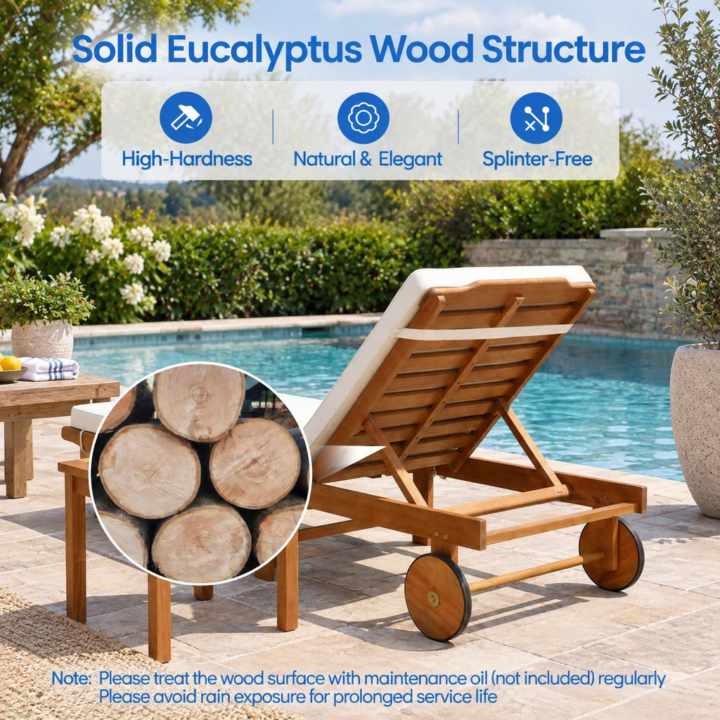 Airfind Patio Folding Eucalyptus Wood Chaise Lounge with 5, 400 lbs Capacity, Eucalyptus Wood Sponge Polyester Frame, Wood