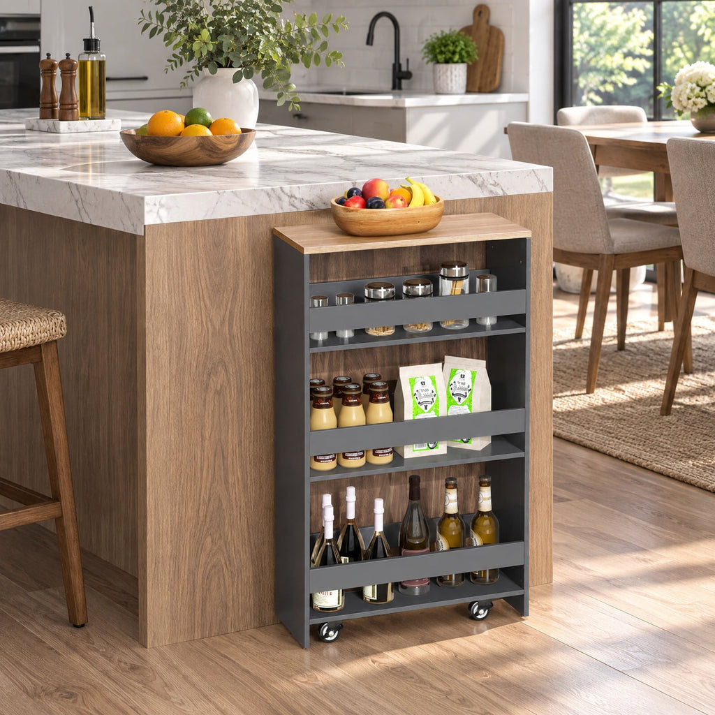 Airfind 4-Tier Rolling Storage Cart Slim Kitchen Cart on Wheels with Open Shelves and Handle, 15 lbs Capacity, Engineered Wood Metal Frame, Gray
