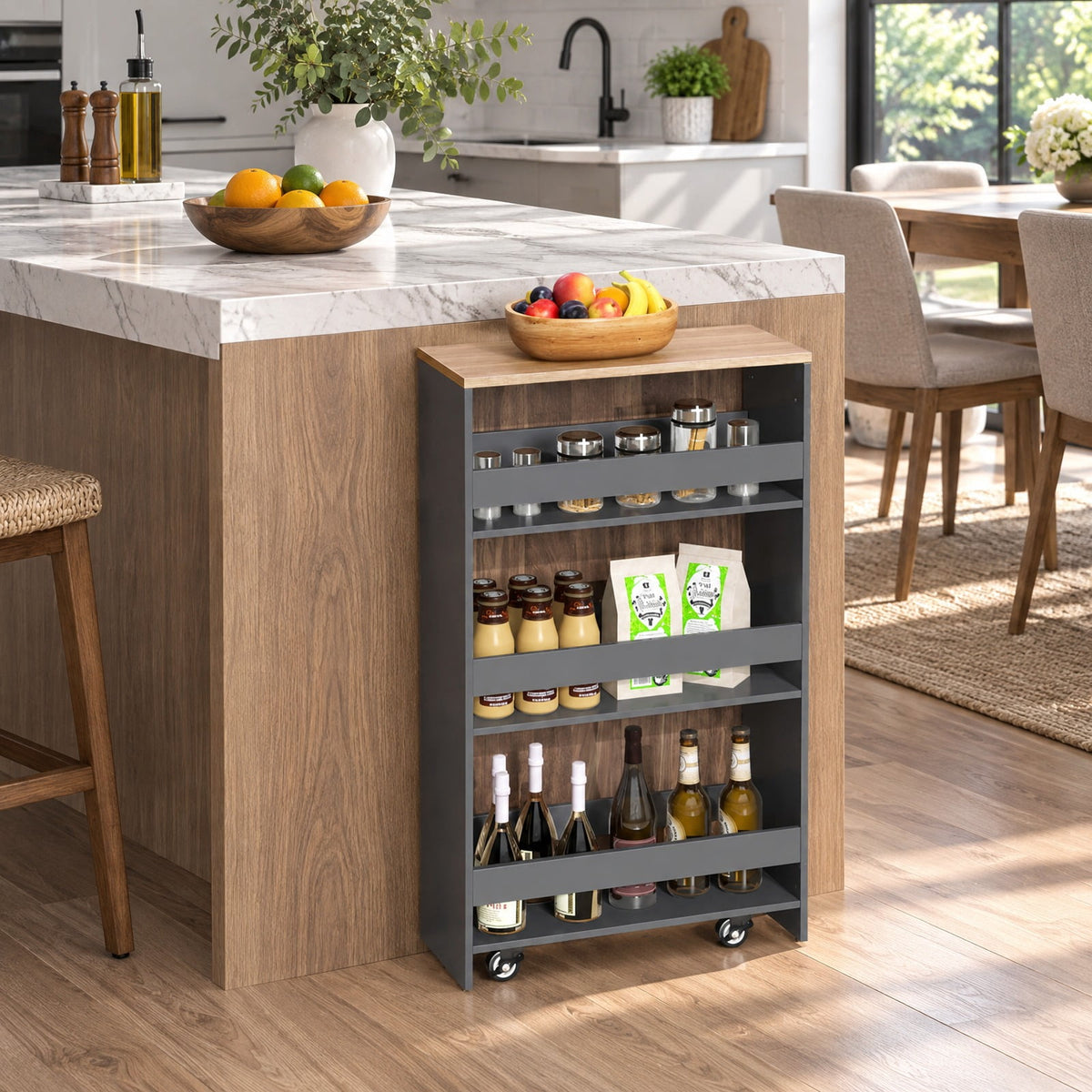 Airfind 4-Tier Rolling Storage Cart Slim Kitchen Cart on Wheels with Open Shelves and Handle, 15 lbs Capacity, Engineered Wood Metal Frame, Gray