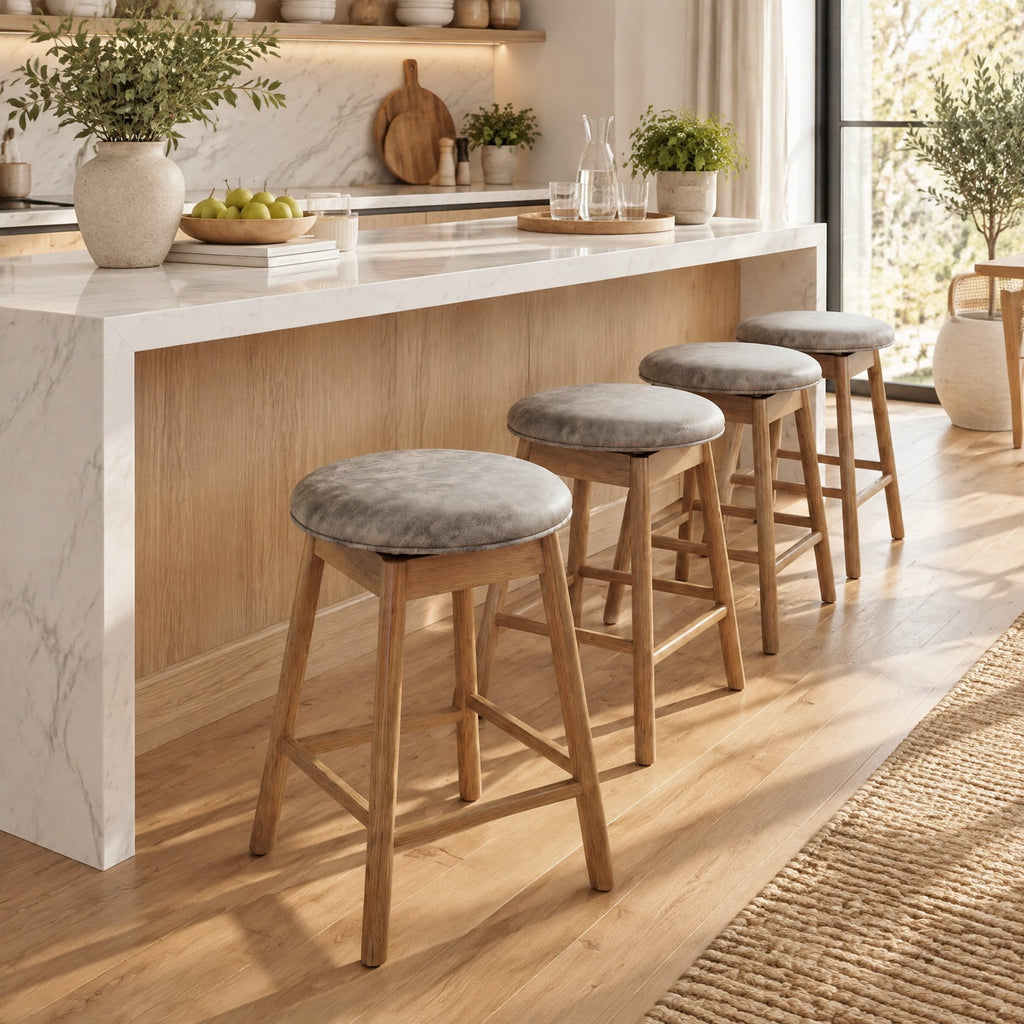 Airfind Swivel Counter Height Barstools with Solid Wood Legs and Footrests-Set of 2, 290 lbs Capacity, PU Leather Sponge Rubber Wood MDF Frame, Wood