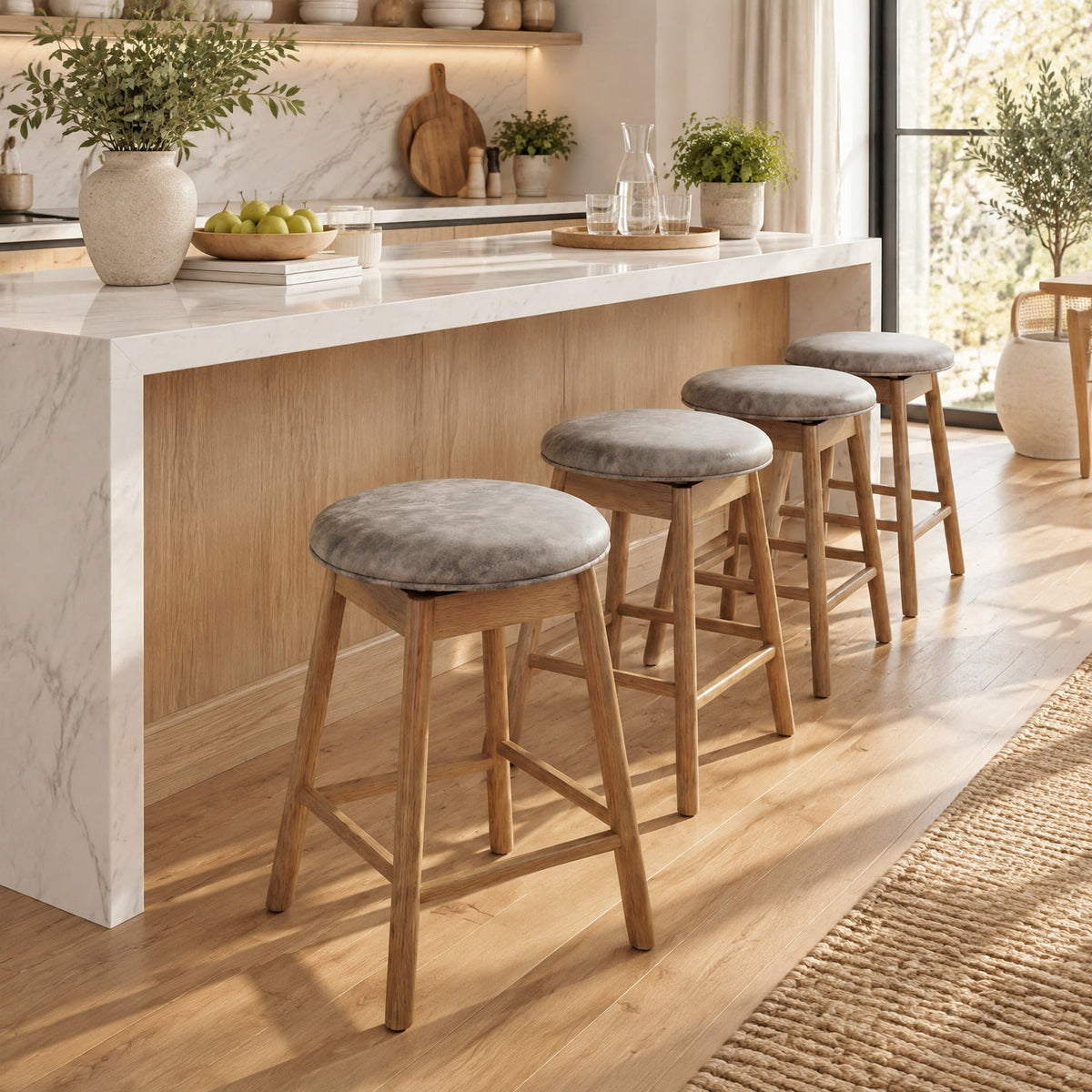Airfind Swivel Counter Height Barstools with Solid Wood Legs and Footrests-Set of 2, 290 lbs Capacity, PU Leather Sponge Rubber Wood MDF Frame, Wood