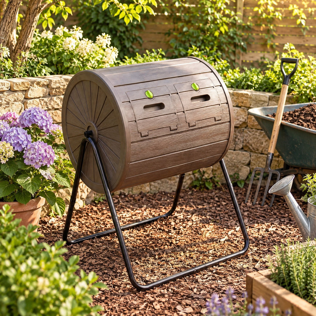 Airfind Compost Tumbler 37.5 Gallon Large Outdoor Compost Bin, PP Metal Frame, 28 x 25 x 36 Barrel Bin Footprint, Coffee