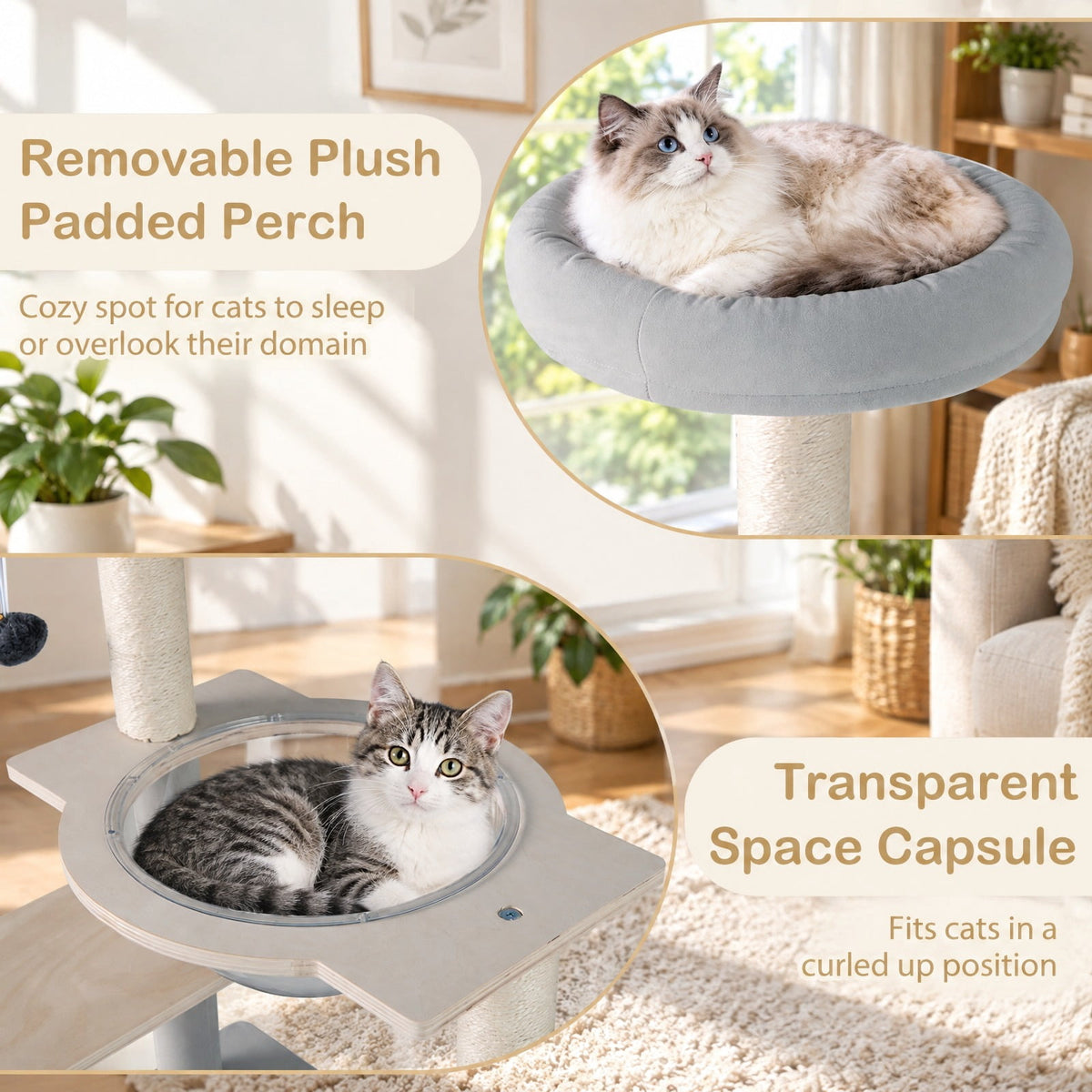 Airfind Modern Cat Tree 44 Inch Multi-level Cat Tower with Removable Padded Top Perch, 22 Lbs Capacity with Solid Plywood Sisal Engineered, Natural