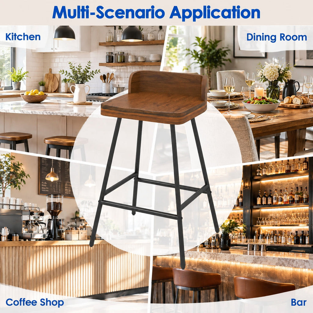 Airfind Set of 4 24 Inch Industrial Rubber Wood Bar Stool with Low Back Metal Legs and Footrest, 330 lbs Capacity, Rubber Wood Metal Frame, Unspecified