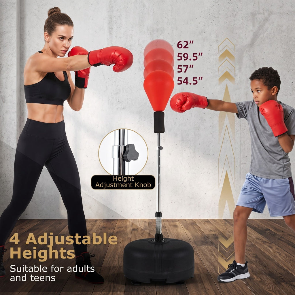 Airfind Height Adjustable Punching Bag with Stand for Teens and Adults, Freestanding Reflex Boxing Bag with Weighted Fillable Base, Gloves and Spring Ball for, Red