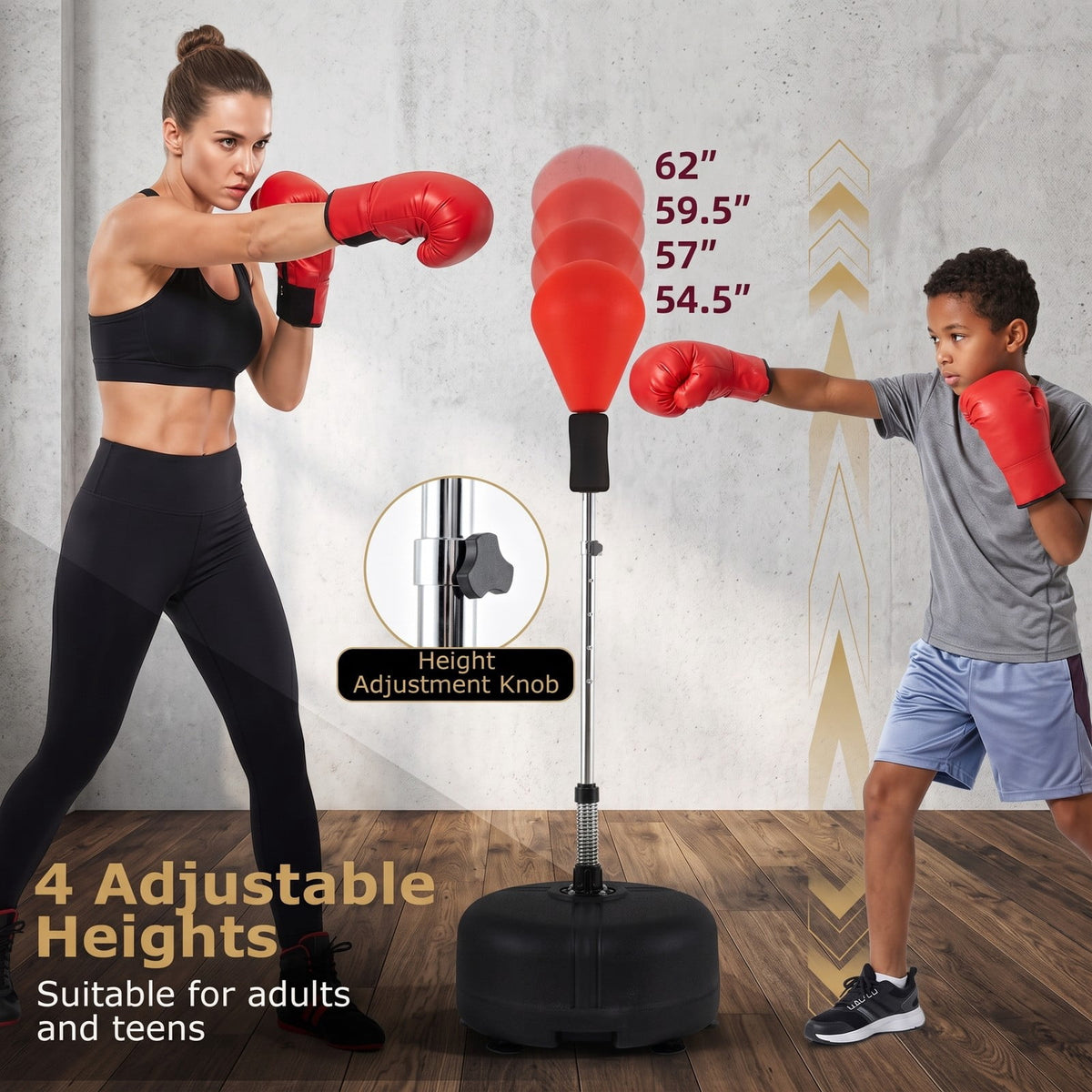 Airfind Height Adjustable Punching Bag with Stand for Teens and Adults, Freestanding Reflex Boxing Bag with Weighted Fillable Base, Gloves and Spring Ball for, Red