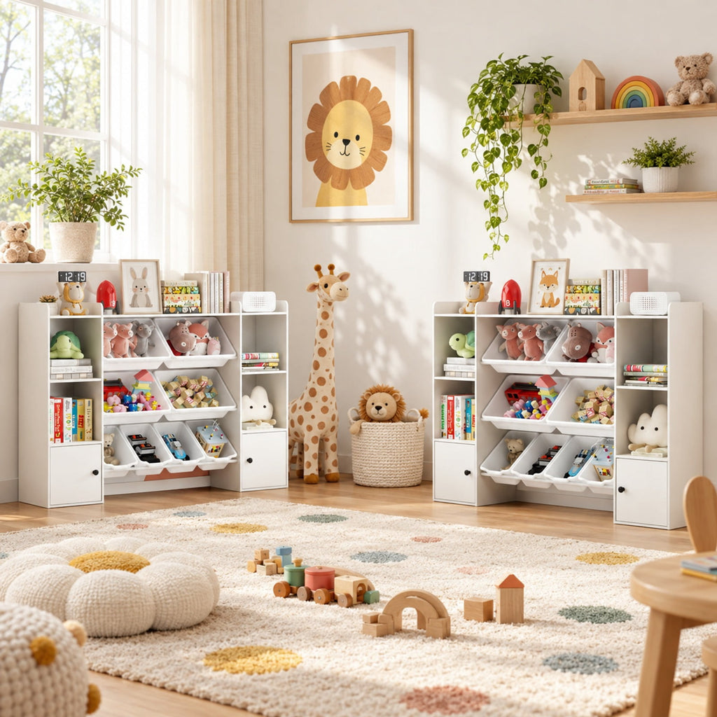 Airfind Kids Toy Storage and Bookshelf with Boxes and Open Shelves, 385 lbs Capacity, Engineered Wood Frame, for 3+ Years Old Total, White