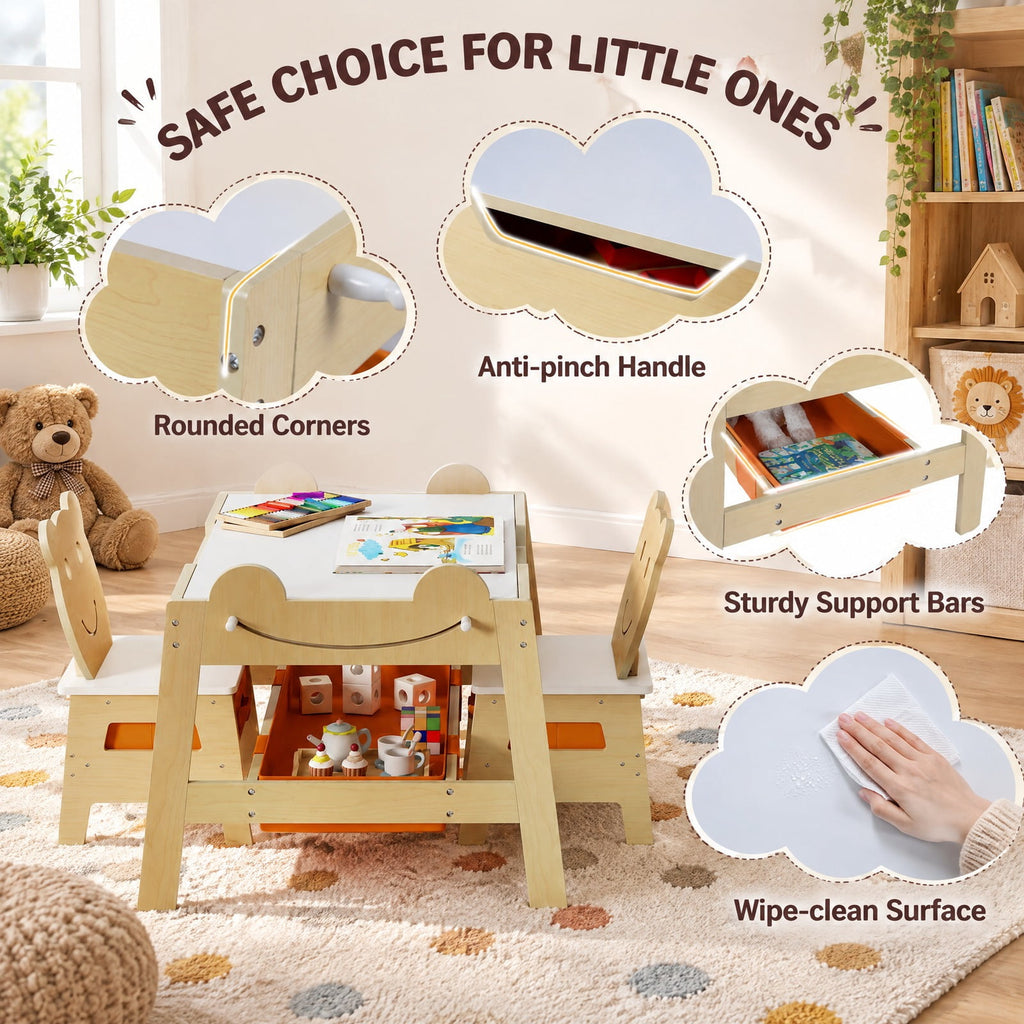 Airfind 5-in-1 Toddler Table and 2 Chairs Cute Art Desk Set with Reversible Chalkboard Whiteboard, 110 lbs Capacity, MDF Non-woven Fabric Frame