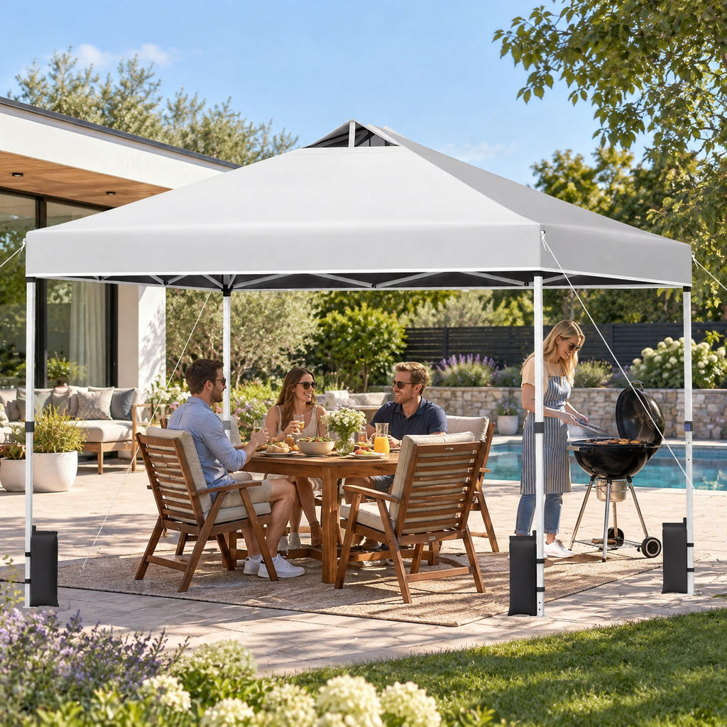 Airfind 10 x 10 Feet Outdoor Commercial Pop up Canopy Tent, 210D Oxford Fabric Metal Frame, 10 x 10 x 8.2-8.8 ft (L x W x H) 3 Footprint, White