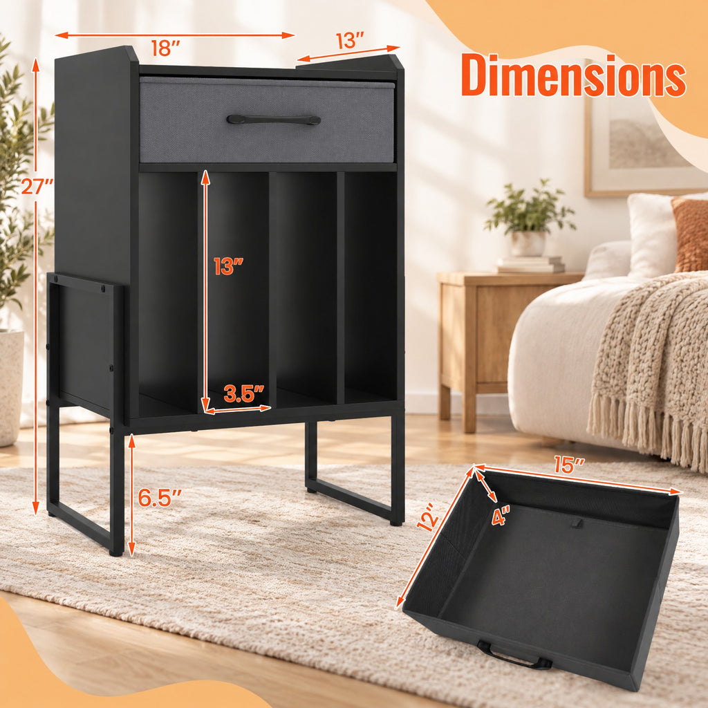 Airfind Record Player Stand with Drawer and Record Holder, 66 lbs Capacity, Engineered Wood MDF Metal Non-woven Fabric Frame, Black