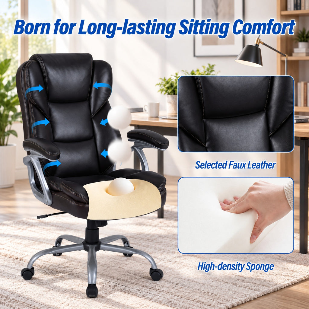Airfind Executive Office Chair Leather Ergonomic Computer Desk Chair with Padded Seat and Armrests, 330 lbs Capacity, Brown