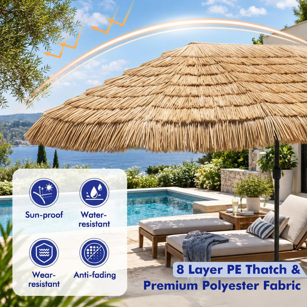 Airfind 15 x 9 FT Solar Double-sided Patio Umbrella with 144 Multi-colored Flowing Lights 12 Modes and 12 Ribs, Brown
