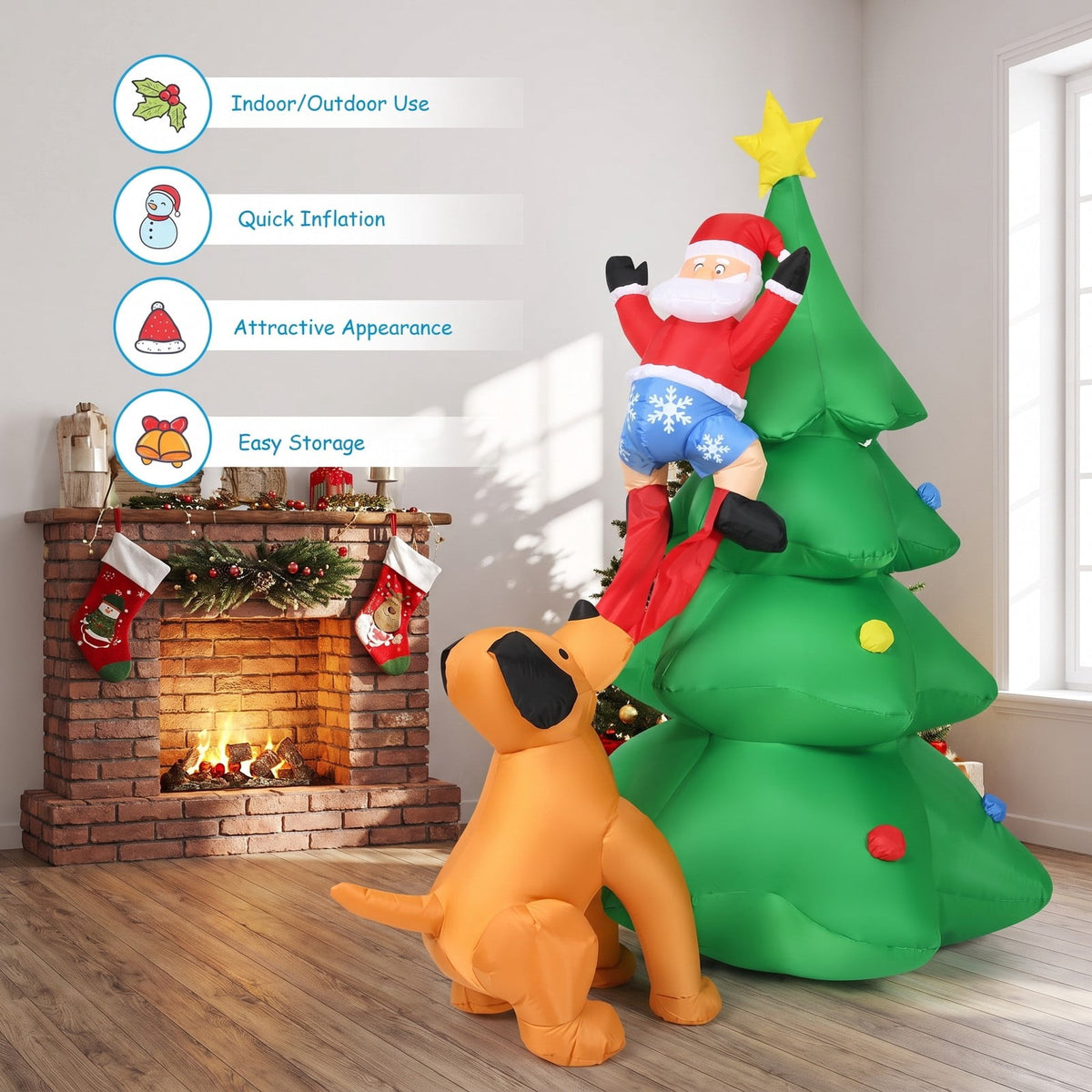 Airfind 6.5 Feet Outdoor Inflatable Christmas Tree Santa Decor with LED Lights, Polyester fabric Frame, Show in the picture