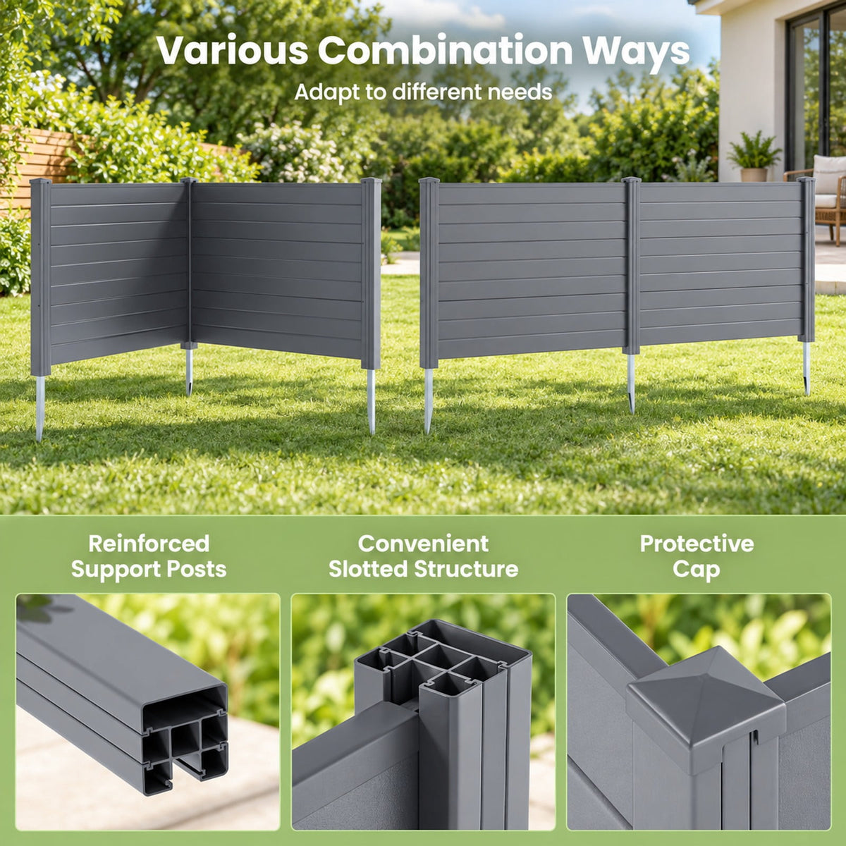 Airfind 48 x 38 Inch Air Conditioner Fence 3 Panels with Metal Ground Stakes for Patio Backyard, PP ABS Galvanized Metal Frame, Gray