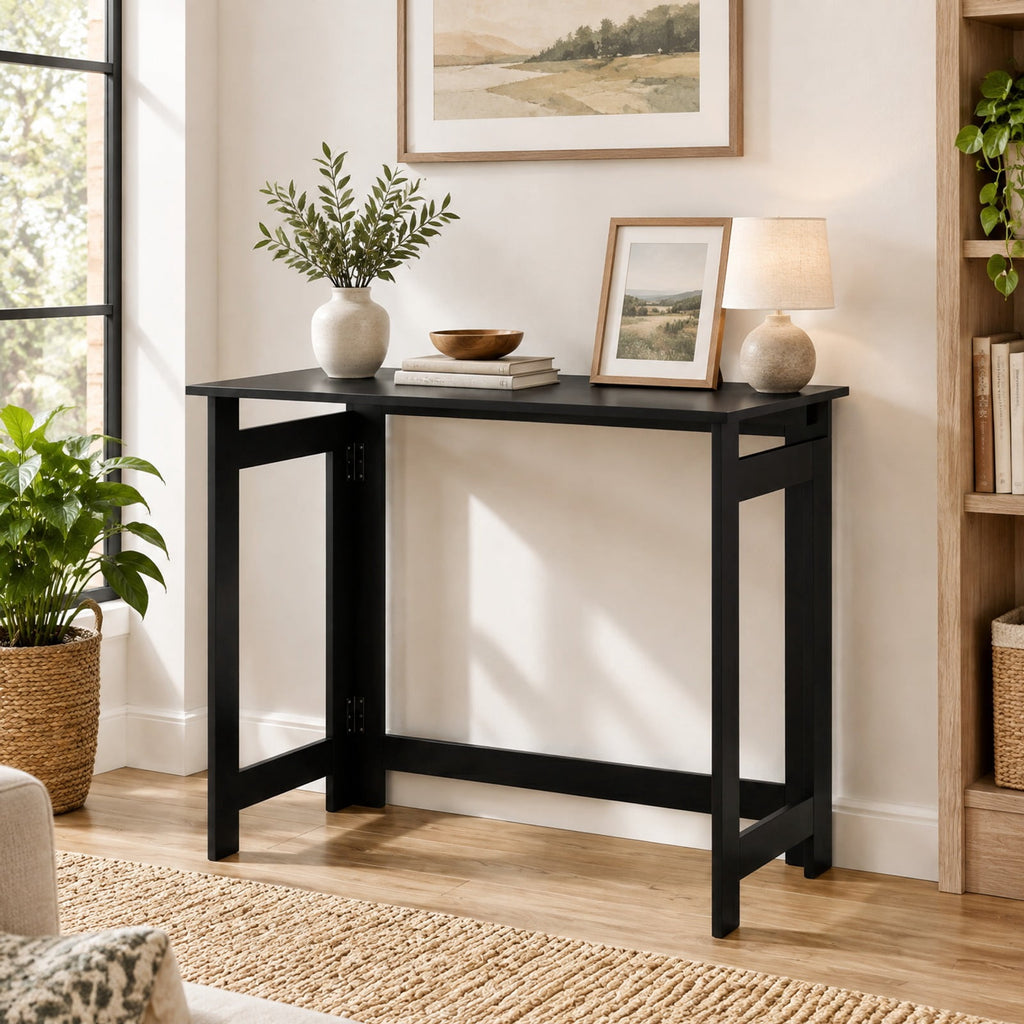 Airfind Folding Console Table with Foldable Legs, 55 lbs Capacity, Engineered Wood Frame, 31.5 Inch x 16 Inch x 29.5 Inch Footprint, Black