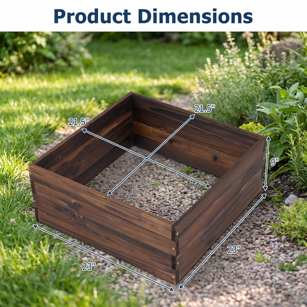 Airfind Square Raised Garden Bed Flower Vegetables Seeds Planter, Fir Wood Frame, 23 x 23 x 9 Footprint, Brown