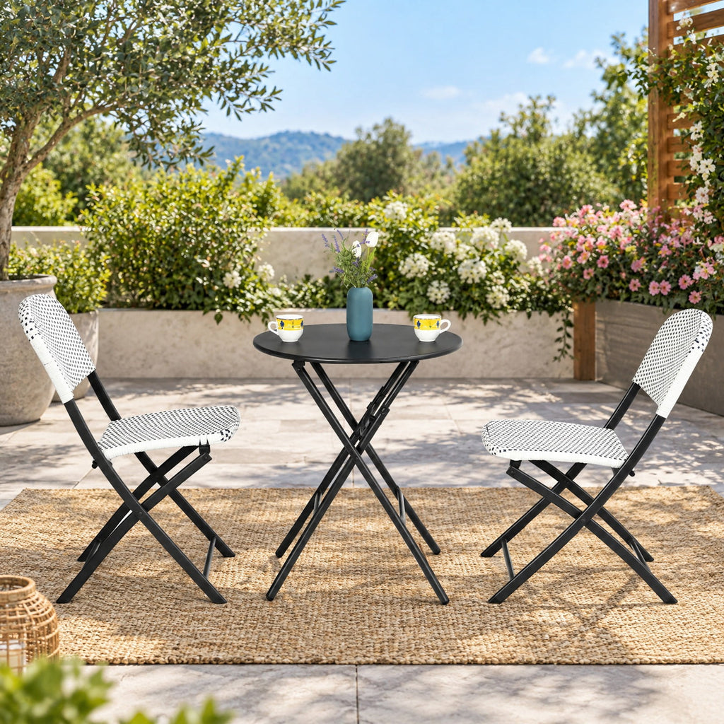 Airfind 3 Pieces Patio Rattan Bistro Set with Round Dining Table and 2 Chairs, 110lbs Weight capacity of each chair: 330lbs Capacity