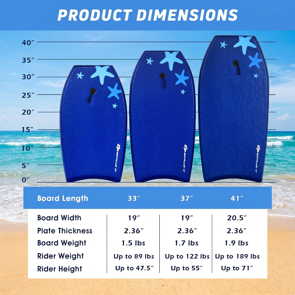 Airfind 41 Inch Portable Travel Bodyboard for Adults ¡ª XPE Deck, EPS Core, HDPE Slick Bottom, Crescent Tail, Wrist Leash (Blue)